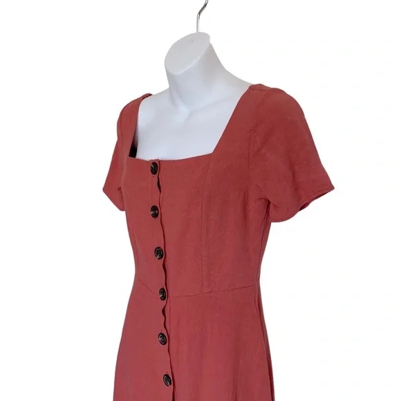 Sadie & Sage Square Neck Button Down Linen Blend Dress Sz M - Picture 5 of 7